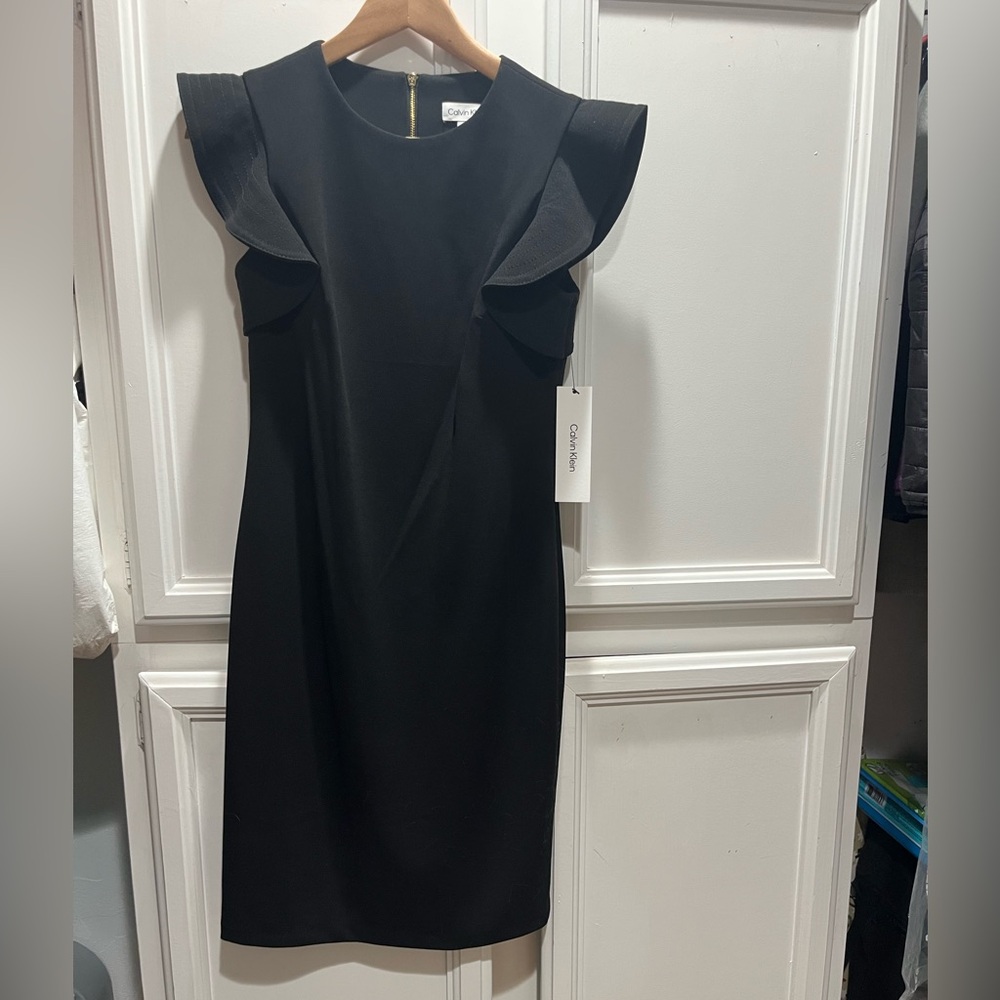 NWT - Calvin Klein  Black Ruffle Sleeve Dress